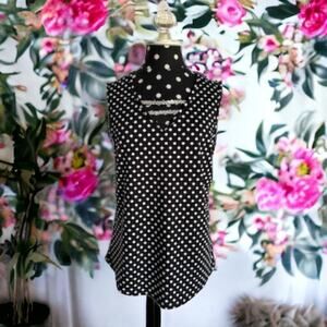 Sweet Violet‎ Womens Tank Sz S Black White Polka Dot Rhinestone Bling NEW